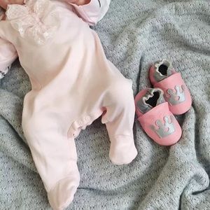 Pink Slip on baby shoe